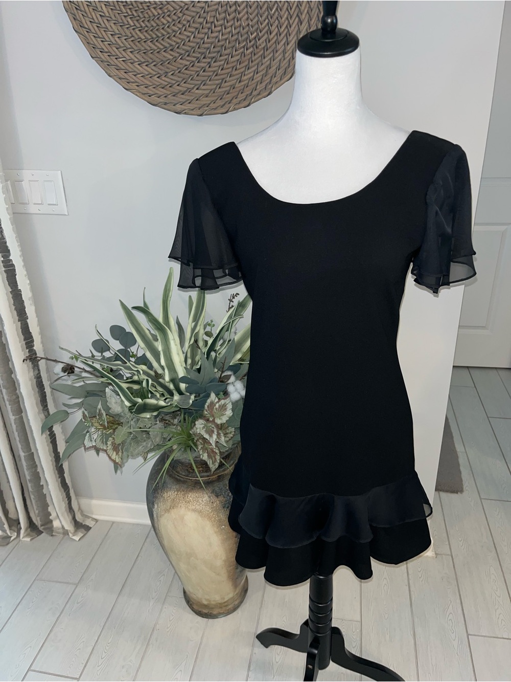 CDC Black Short Ruffle Sleeve Mini Dress